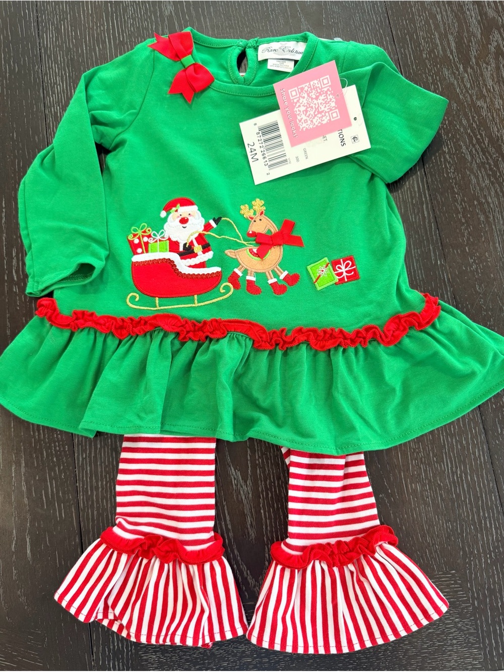 Rare Editions Green & Red Santa Reindeer Girls Matching Set